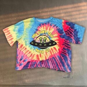 👽🛸 You Can’t Trip With Us tie-dye relaxed crop tee alien UFO